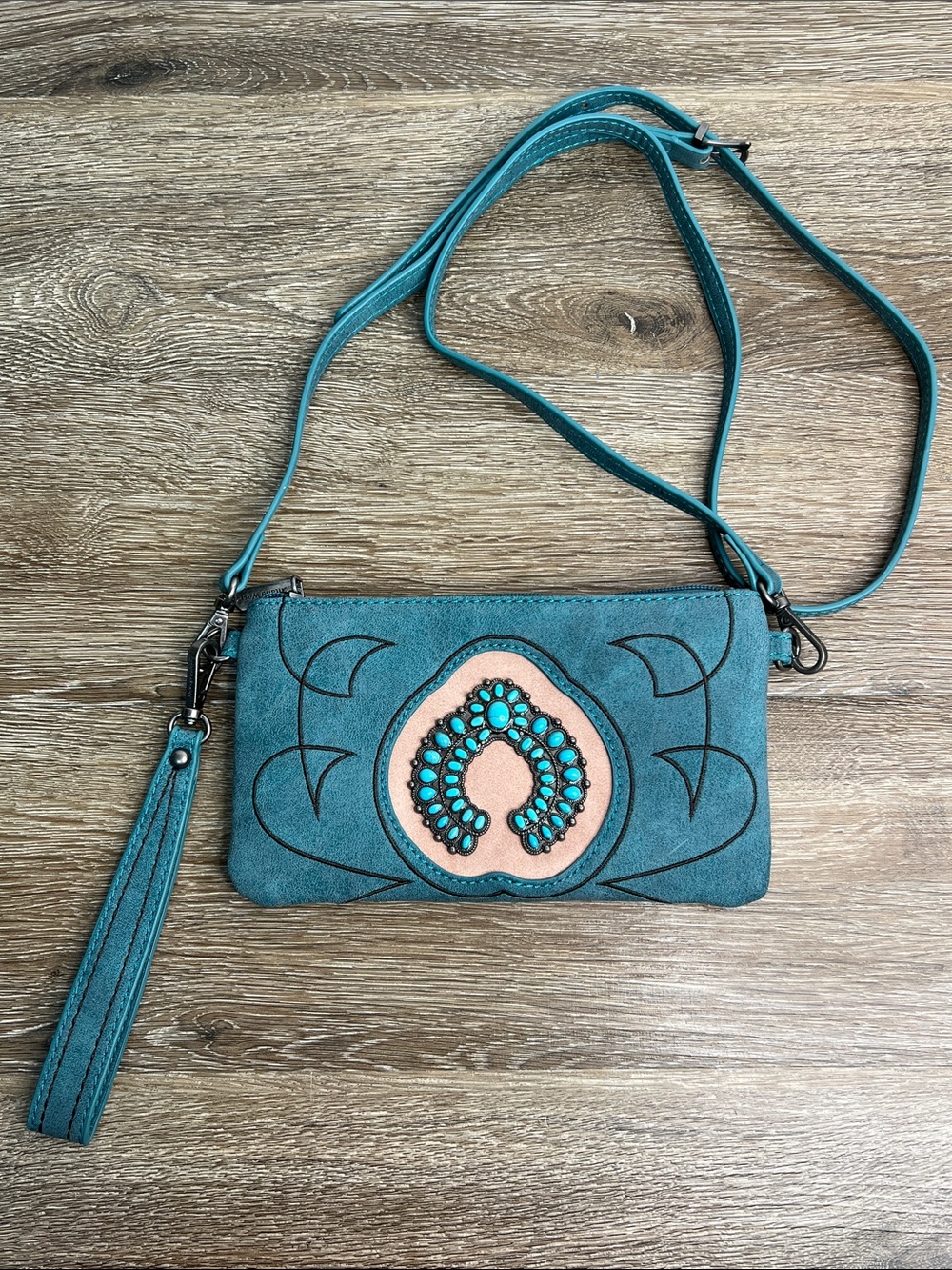 Montana West Turquoise Concho Crossbody Wristlet Western Clutch Purse